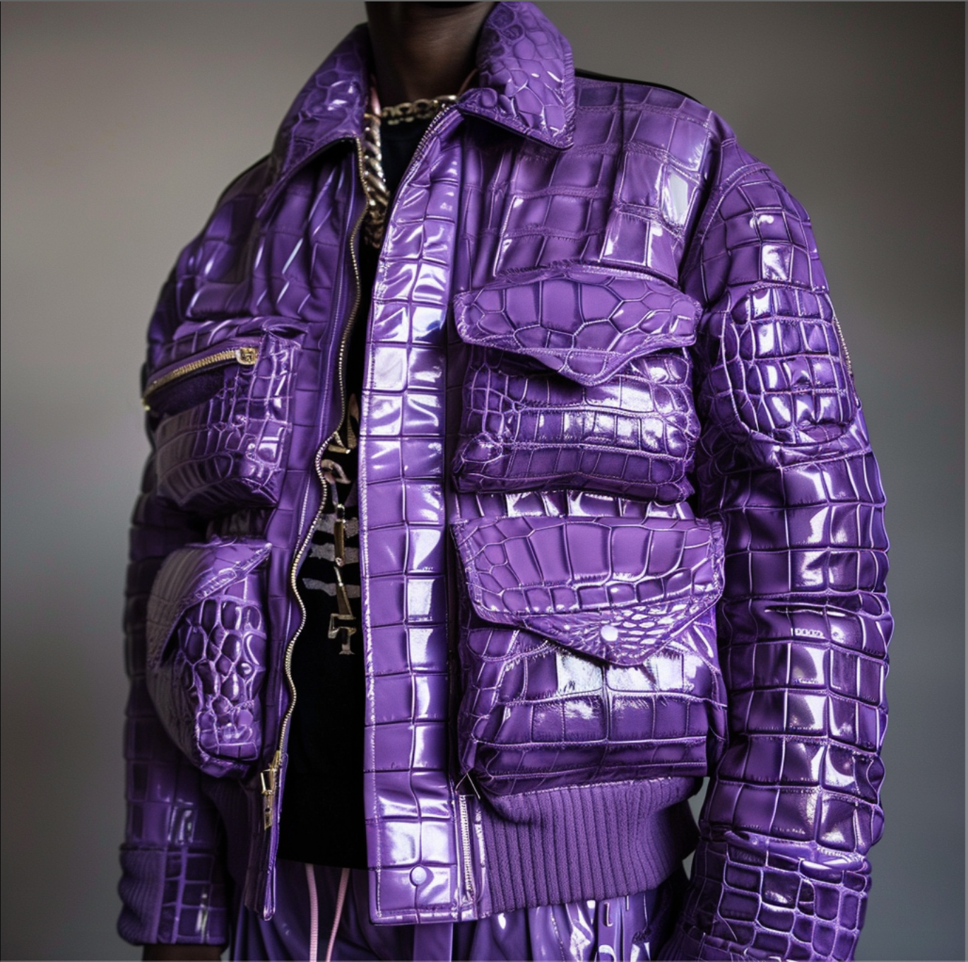 EXCLUSIVE PURPLE ''CROCO LEATHER'' BOMBER JACKET