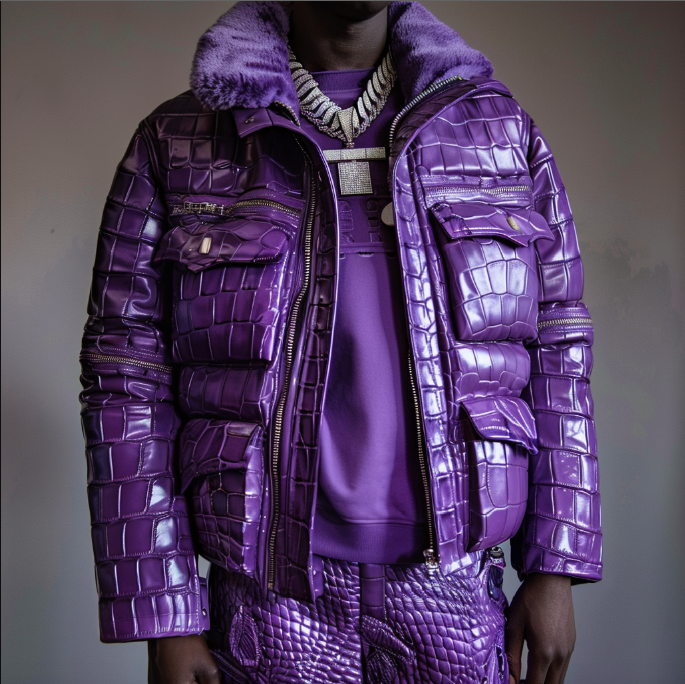 EXCLUSIVE PURPLE ''CROCO LEATHER'' BOMBER JACKET