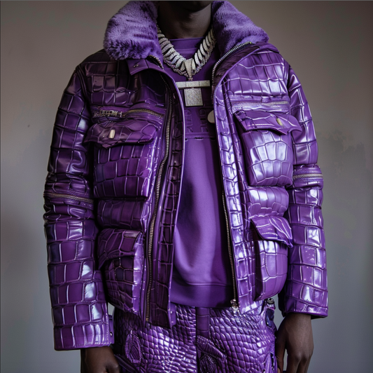 EXCLUSIVE PURPLE ''CROCO LEATHER'' BOMBER JACKET