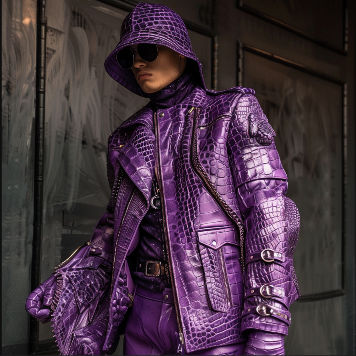 EXCLUSIVE PURPLE ''CROCO LEATHER'' MOTOR JACKET