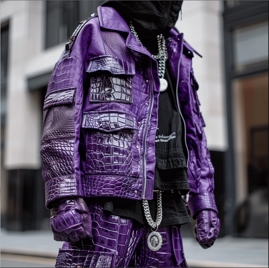 EXCLUSIVE PURPLE ''CROCO LEATHER'' MOTOR JACKET
