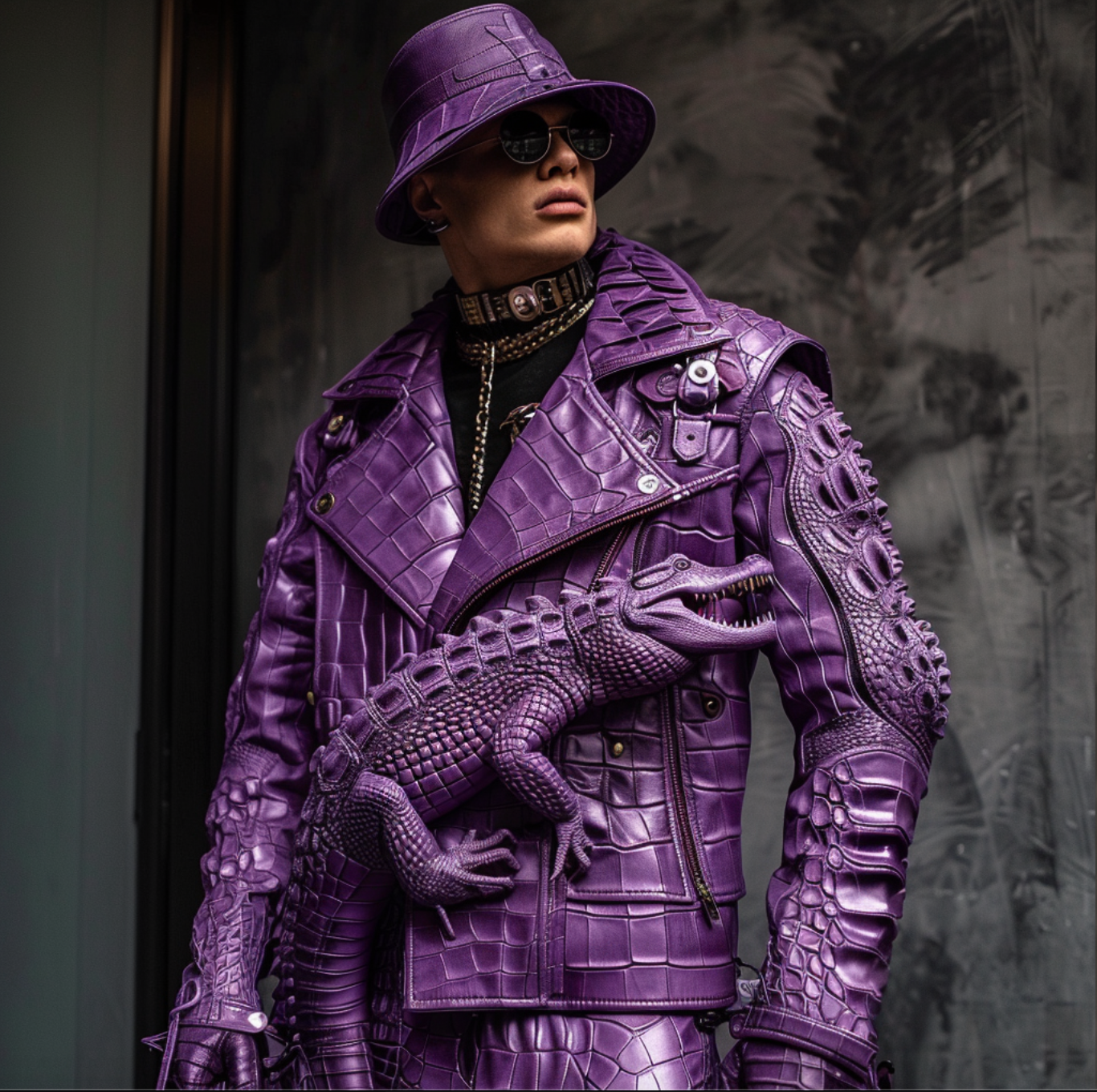 EXCLUSIVE PURPLE ''CROCO LEATHER'' MOTOR JACKET