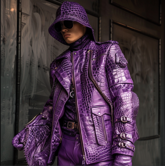 EXCLUSIVE PURPLE ''CROCO LEATHER'' MOTOR JACKET