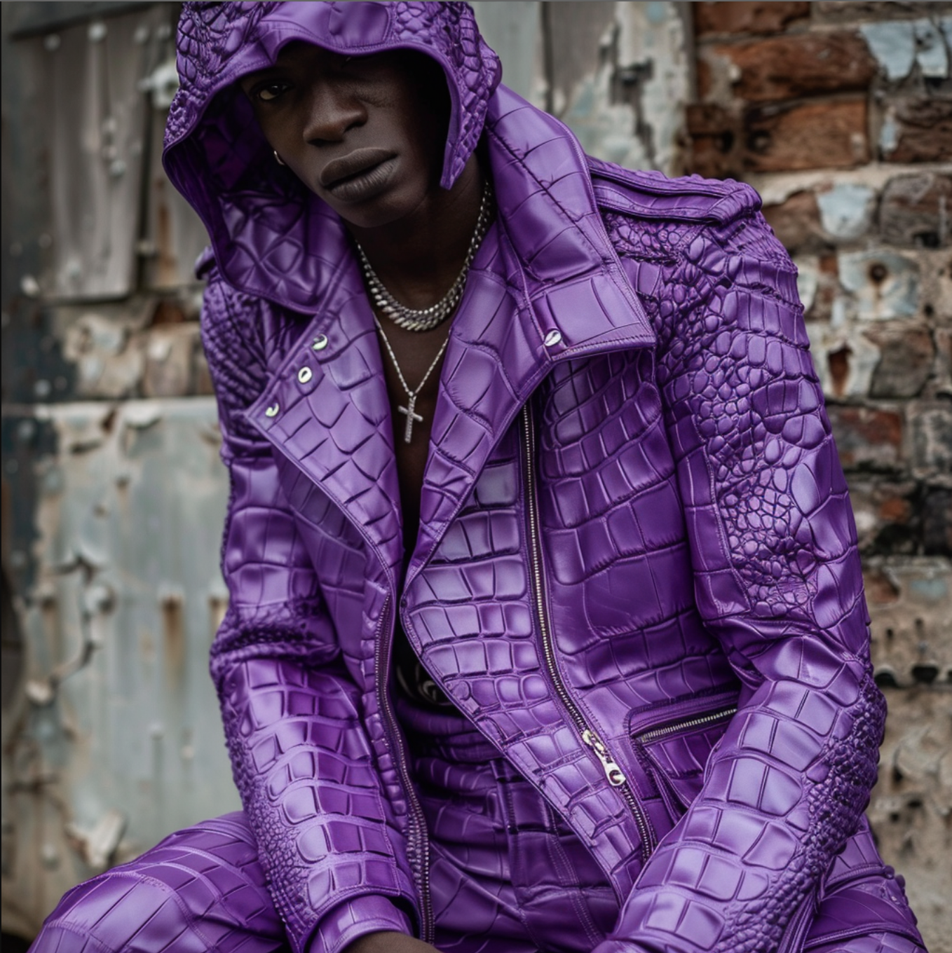 EXCLUSIVE PURPLE ''CROCO LEATHER'' BOMBER JACKET